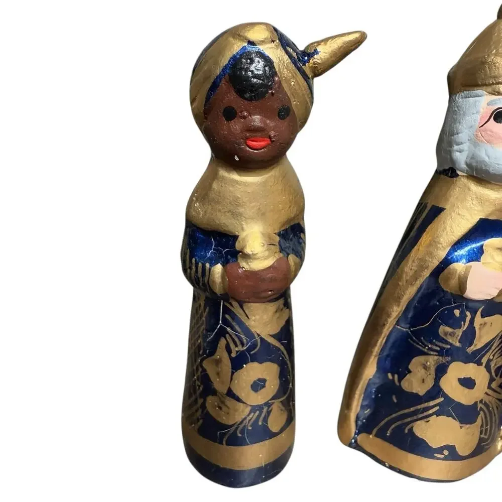 Mexican Folk Art Nativity Figures Magi Wise Men Hand Painted Clay Vintage‎ 2.5